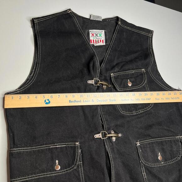 Vintage Gino Venucci Denim Work Vest Black L-XL Utility Western XXX Heavy Stitch - Picture 4 of 14